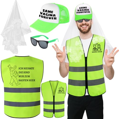 JGA Männer Weste Junggesellenabschied Männer Kostüm,Junggesellenabschied Hut und Schleier,Dekoration Warnweste,Kreative Geschenke für Herren JGA Party Zubehör,Hochzeit Deko von DONCOO