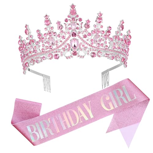 DONFAMDS Verstellbare Geburtstagskrone und Schärpe mit Strass Leichter Prinzessin Tiara für Mädchen und Frauen Komfortables Geburtstagsdekorations Accessoire für Party Hochzeit Tanz und DONFAMDS Verstellbare Geburtstagskrone und Schärpe mit Strass Leichter Prinzessin Tiara für Mädchen und Frauen Komfortables Geburtstagsdekorations Accessoire für Party Hochzeit Tanz und von DONFAMDS