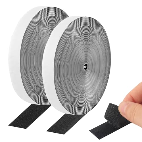 Klettband Selbstklebend Extra Stark 10M Schwarz – 2 Rollen Haken- & Flauschband 16mm Breit | 10m Klettband Für Fliegengitter, Vorhänge | Klebeklett Selbstklebend Stark Für Glatte Oberflächen von DONGFENGLION