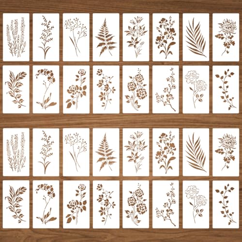 Blumen Schablone, 32 Stück Wiederverwendbar PET Malschablonen, Wildblumenvorlagen für DIY Handbuch-Layout, Handzettel, Dekoration, Malerei, Topografie von DONGKER
