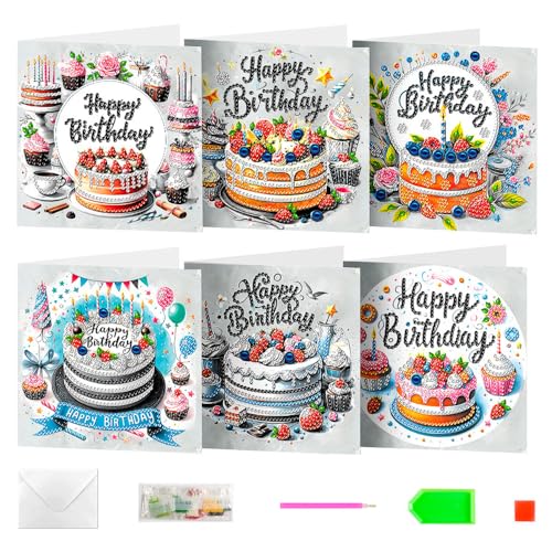 DONGKER Diamant Painting Karten Set, 6 Stück Diamond Malerei Geburtstagskarte mit Briefumschlag & Werkzeug, 5D Diamant Malerei Grußkarte für Freunde, Familie, Erwachsene DIY Bastelarbeiten DONGKER Diamant Painting Karten Set, 6 Stück Diamond Malerei Geburtstagskarte mit Briefumschlag & Werkzeug, 5D Diamant Malerei Grußkarte für Freunde, Familie, Erwachsene DIY Bastelarbeiten von DONGKER