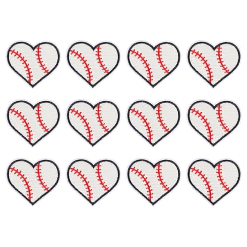 Herz Aufnäher, 12 Stück Softball Patches zum Aufbügeln, Bestickte Bügelpatch in Herzform für Sporttrikots, DIY-Kleidung, Hüte, Hosen, Reparatur, Dekoration von DONGKER