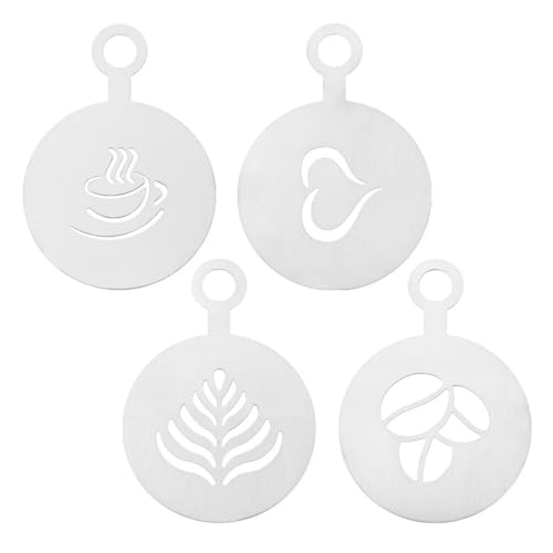 Kaffeeschablonen, 4 Stück Edelstahl Kaffee Schablonen Vorlage, Latte Dekorationsschablone für Küche und Geschäft, Cappuccino-Arts-Vorlagen von DONGKER