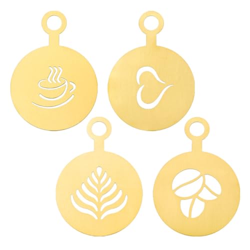 Kaffeeschablonen, 4 Stück Edelstahl Kaffee Schablonen Vorlage, Latte Dekorationsschablone für Küche und Geschäft, Cappuccino-Arts-Vorlagen von DONGKER