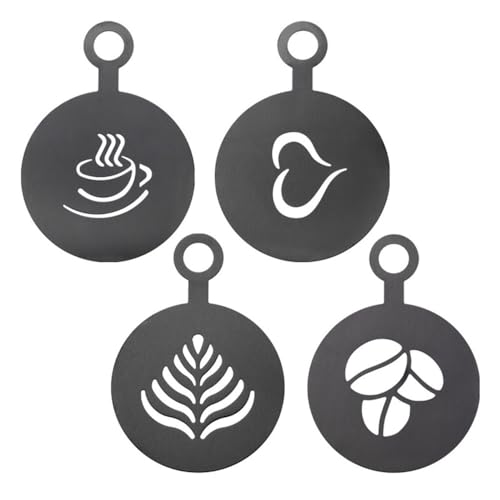 Kaffeeschablonen, 4 Stück Edelstahl Kaffee Schablonen Vorlage, Latte Dekorationsschablone für Küche und Geschäft, Cappuccino-Arts-Vorlagen von DONGKER