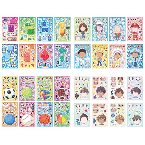 Personalisierte Aufkleber, 32 Stück DIY Gesichts-Sticker, Kawaii Stickers Deko für Laptop, Motorrad, Scrapbook, Skateboard, Partygeschenke, Dekoration, Geburtstag, Geschenk von DONGKER