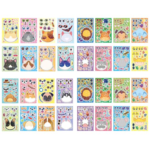 Personalisierte Aufkleber, 32 Stück DIY Gesichts-Sticker, Kawaii Stickers Deko für Laptop, Motorrad, Scrapbook, Skateboard, Partygeschenke, Dekoration, Geburtstag, Geschenk von DONGKER