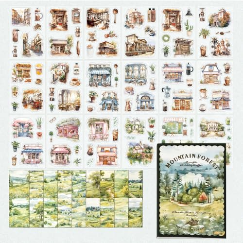 Scrapbook-Zubehör-Set, 54 Blatt Garten, Blumen, Straßenlandschaft, vorgeschnittene transparente Washi-Aufkleber aus PET mit Collage-Papier, Ephemera für Junk Journaling, Scrapbooking von DONGKER