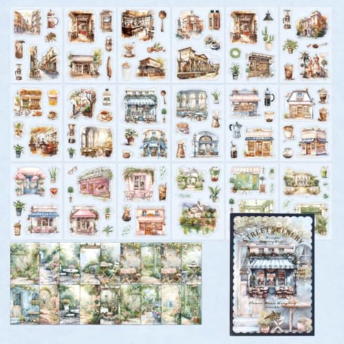 Scrapbook-Zubehör-Set, 54 Blatt Garten, Blumen, Straßenlandschaft, vorgeschnittene transparente Washi-Aufkleber aus PET mit Collage-Papier, Ephemera für Junk Journaling, Scrapbooking Scrapbook-Zubehör-Set, 54 Blatt Garten, Blumen, Straßenlandschaft, vorgeschnittene transparente Washi-Aufkleber aus PET mit Collage-Papier, Ephemera für Junk Journaling, Scrapbooking von DONGKER