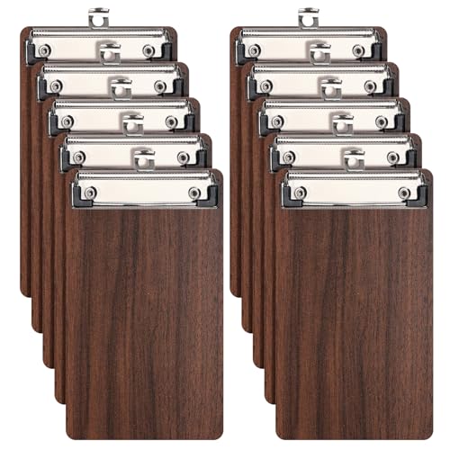 (10 Stück) Klemmbrett Holz A6,Mini Klemmbretter mit Metalklemme und Aufhängeose,Schreibbrett Clipboard für Hotels, Bar, Restaurant von DONGLI