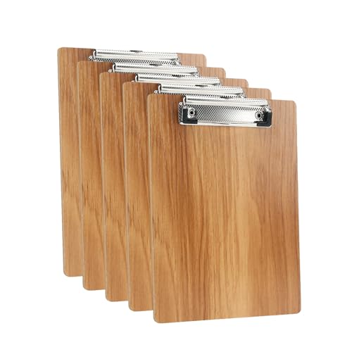 (5 Stück) A5 Klemmbrett Holz A5,Schreibbrett Klemmbretter mit Metalklemme und Aufhängeose, Schreibplatte für Büro,Restaurant,Schule von DONGLI