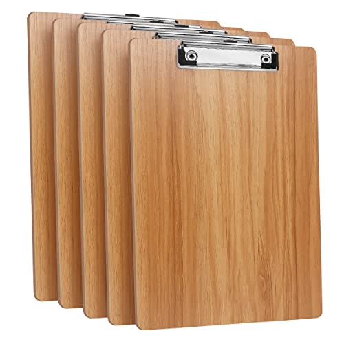 (5 Stück) Klemmbrett Holz A4,Schreibbrett Klemmbrett mit Metalklemme und Aufhängeose, A4 Clipboard Schreibplatte Klemmbretter für Büro,Restaurant,Schule von DONGLI