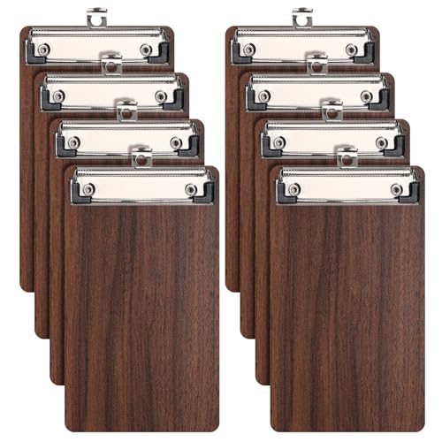 (8 Stück) Klemmbrett Holz A6,Mini Klemmbretter mit Metalklemme und Aufhängeose,Schreibbrett Clipboard für Hotels, Bar, Restaurant von DONGLI
