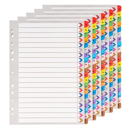 [5 Stück]Register für Ordner A4 A-Z,20-teiliges Farbig Trennblätter für Ordner A4 aus Karton mit Zahlen A-Z Index,Ordner Trennblätter A4 von DONGLI