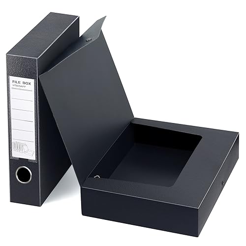 DONGLI 2 Stück A4 Archivbox,Archiv-Schachtel mit 65mm Breit Rücken,Dokumenten-Box A4 für Office,Schwarz von DONGLI