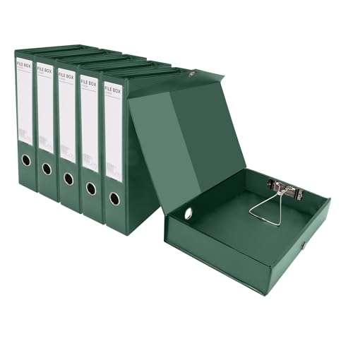 DONGLI A4 Archivbox(Grün,6 Stück) Archiv-Schachtel mit 6.5 cm Breit Rücken, Sammelboxe Büroordner mit Metalklemme für Office von DONGLI