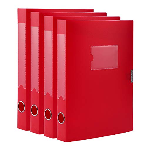 DONGLI A4 Archivbox(Rot,4 Stück) Archiv-Schachtel mit 4 cm Breit Rücken,Sammelboxe Büroordner mit Rückenschild für Office von DONGLI