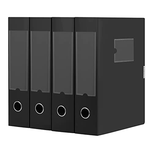 DONGLI A4 Archivbox(Schwarz,4 Stück) Archiv-Schachtel mit 7.5 cm Breit Rücken, Sammelboxe Büroordner mit Rückenschild für Office von DONGLI