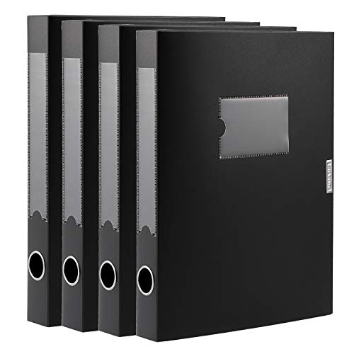 DONGLI A4 Archivbox(Schwarz,4 Stück) Archiv-Schachtel mit 4 cm Breit Rücken,A4 Sammelboxe Büroordner mit Rückenschild für Office von DONGLI