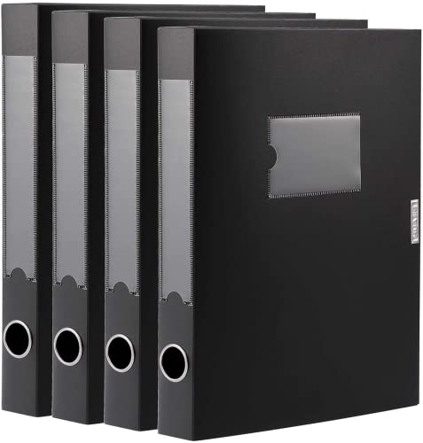 DONGLI A4 Archivbox(Schwarz,4 Stück) Archiv-Schachtel mit 5.8 cm Breit Rücken,A4 Sammelboxe Büroordner mit Rückenschild für Office von DONGLI