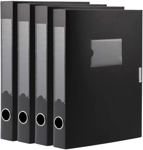 DONGLI A4 Archivbox(Schwarz,4 Stück ) Archiv-Schachtel mit 5.8 cm Breit Rücken,Sammelboxe Büroordner mit Rückenschild für Office von DONGLI