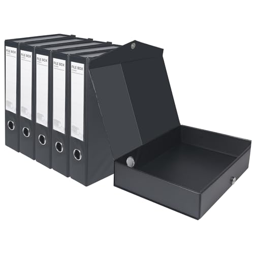 DONGLI A4 Archivbox(Schwarz,6 Stück) Archiv-Schachtel mit 6.5 cm Breit Rücken, Sammelboxe Büroordner für Office von DONGLI