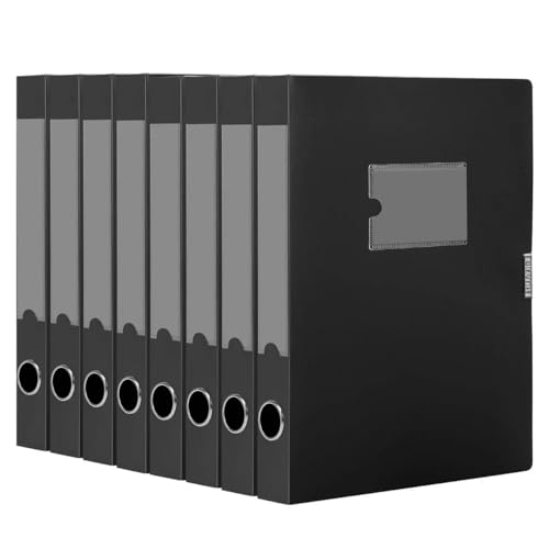 DONGLI A4 Archivbox(Schwarz,8 Stück) Archiv-Schachtel mit 4 cm Breit Rücken,Sammelboxe Büroordner mit Rückenschild für Office von DONGLI