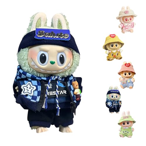 Kleidungsset für Labubu Puppe, Labubu Kleidung für 17 cm große Labubu Puppe, La-bubu Puppenzubehör, La-bubu Puppenkleidung, für 17cm La-bubu Plush Pullover Hoodie Bekleidung DIY Kinder Geschenke (A) von DONGSZQ