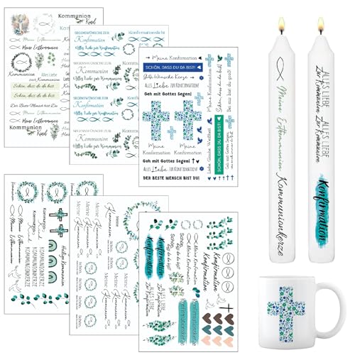 DONGSZQ Kerzen Tattoo, 6 Stück Kommunion Tattoos, Wasserschiebefolie für Stabkerze, Tasse, DIY Geschenk, Dekorieren, Kerzensprüche DONGSZQ Kerzen Tattoo, 6 Stück Kommunion Tattoos, Wasserschiebefolie für Stabkerze, Tasse, DIY Geschenk, Dekorieren, Kerzensprüche von DONGSZQ