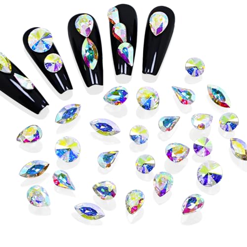 DONGZHOU 105Stück Kristall AB Glitzersteine Strasssteine Nägel,Großer Strass Nagel Nailart Steinchen 4 Formen Pointback Nagel Charms für 3D Nagel Dekoration DIY Kunsthandwerk DONGZHOU 105Stück Kristall AB Glitzersteine Strasssteine Nägel,Großer Strass Nagel Nailart Steinchen 4 Formen Pointback Nagel Charms für 3D Nagel Dekoration DIY Kunsthandwerk von DONGZHOU