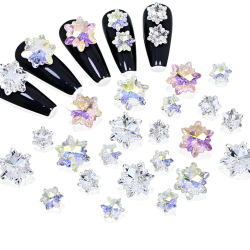 DONGZHOU 36Stück Schnee Form Großen Nagel Strass Set, 3D Nagel Edelstein Stein K9 Kristall Nagel Charms Weihnachten Nagel Kunst für Nagel Dekoration von DONGZHOU