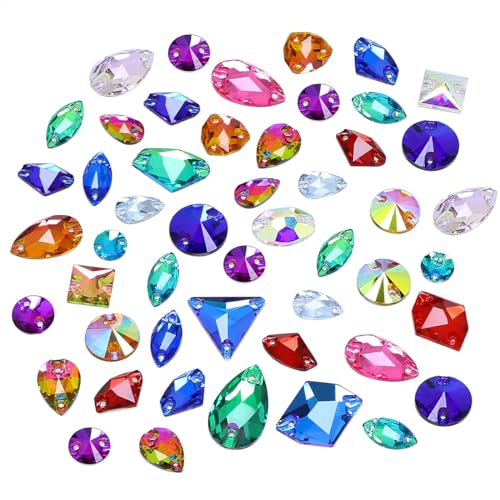 DONGZHOU Flatback Nähen auf Strass, Mix Form Mix Farbe Nähen auf Kristalle mit Löchern Glas Strass Kristall Edelsteine Nähen Steine für Kleidung, DIY Handwerk, Schuhe, Taschen von DONGZHOU
