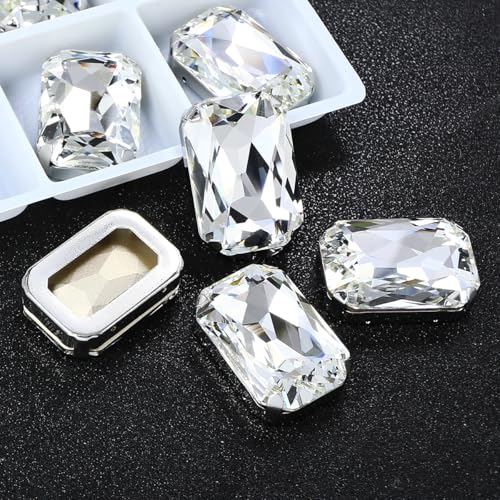 DONGZHOU Große Strasssteine in achteckiger Form, 8 Stück, Kristall-Strasssteine zum Aufnähen mit silberner Kralle, K9-Glas-Strasssteine, 27 x 18,5 mm, klare Edelsteine, facettierte Glasperlen für DONGZHOU Große Strasssteine in achteckiger Form, 8 Stück, Kristall-Strasssteine zum Aufnähen mit silberner Kralle, K9-Glas-Strasssteine, 27 x 18,5 mm, klare Edelsteine, facettierte Glasperlen für von DONGZHOU