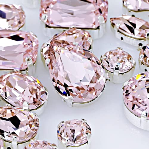 DONGZHOU Strasssteine Zum Aufnähen mit Löchern Klaue Einstellung Kristall Fancy Stein Flatback Edelsteine für Schmuck machen DIY Handwerk Kleidung Schuhe Hochzeit Dekoration 82Stück,Helle Rose von DONGZHOU