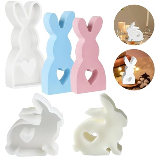 Gießform Ostern Silikonform Hase, Kaninchen Gießformen Silikon, 3D Osterhase Silikonform Kerzenhalter, Kreative Silikonform für Kerzenherstellung(2 Stück) von DONGZQAN