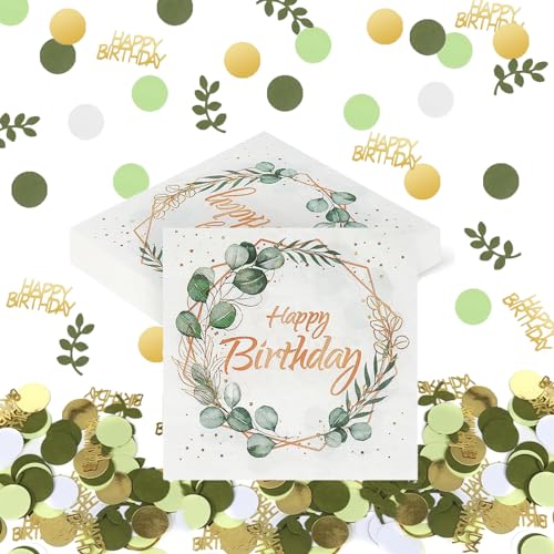 300 Stück Tischdeko Geburtstag Grün Und 40 Stück Servietten Eukalyptus Geburtstag, Happy Birthday Tischdeko Servietten, Partydekorationen Für Babyparty Party Tischdekorationen Tischdeko von DONGZQAN