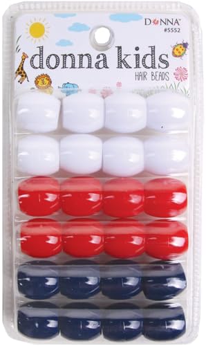 DONNA Jumbo-Kunststoff-Haarperlen, Flechtperlen für Kinder, 1 x schnelle Perlen, kleine Packungsgröße, 1 x WHT/Rot/NAV Farbe DONNA Jumbo-Kunststoff-Haarperlen, Flechtperlen für Kinder, 1 x schnelle Perlen, kleine Packungsgröße, 1 x WHT/Rot/NAV Farbe von DONNA