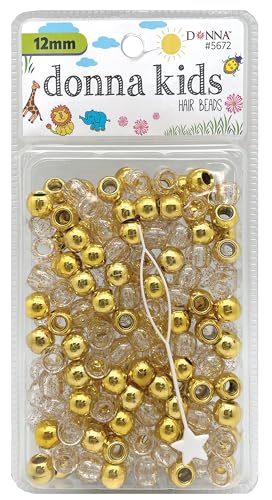 DONNA Kinder Haarperlen 12mm (170 Stück) - Gold Mix Pony Perlen mit Fädelwerkzeug - Spaß Flechten & Bastelzubehör für Mädchen von DONNA