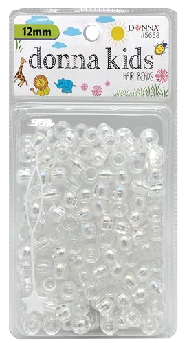 DONNA Kinder Haarperlen 12mm (170 Stück) - Klare Perlen Pony Perlen mit Auffädelwerkzeug - Spaß Flechten & Bastelzubehör für Mädchen von DONNA