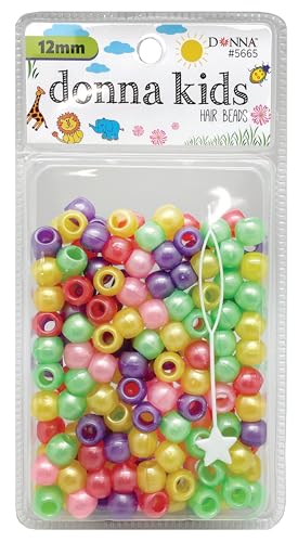 DONNA Kinder Haarperlen 12mm (170 Stück) - Perlen Pastell Mix Pony Perlen mit Auffädelwerkzeug - Spaß Flechten & Bastelzubehör für Mädchen von DONNA