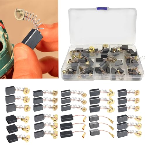 Elektromotorkohlebürsten, Set mit 30 Elektromotorbürsten, Kohlebürsten für Werkzeuge, Kohle, Reparatur Ersatzteil für allgemeinen Elektromotor (Schwarz) Kupfer, 10 Größen von DONOONIS