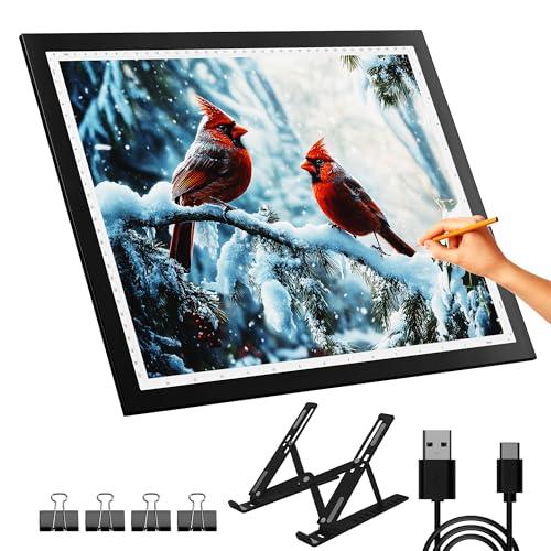 DONPODER LED Leuchttisch A3 mit Ständer für Diamantmalerei,Stufenlos dimmbare Lichtbox mit Anti-Mistouch-Tasten für Zeichnen, Diamantmalerei, Tätowierung, Röntgenbetrachtung von DONPODER