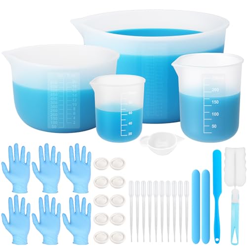 DONQL 35stk Silikon Messbecher Set, Klare 2 Skalen 1000/600/250/100ml Silikonbecher zum Gießen, Silikon zum Gießen Set mit Verschiedene Zubehör für Epoxidharz, Gießformen, DIY und Basteln DONQL 35stk Silikon Messbecher Set, Klare 2 Skalen 1000/600/250/100ml Silikonbecher zum Gießen, Silikon zum Gießen Set mit Verschiedene Zubehör für Epoxidharz, Gießformen, DIY und Basteln von DONQL