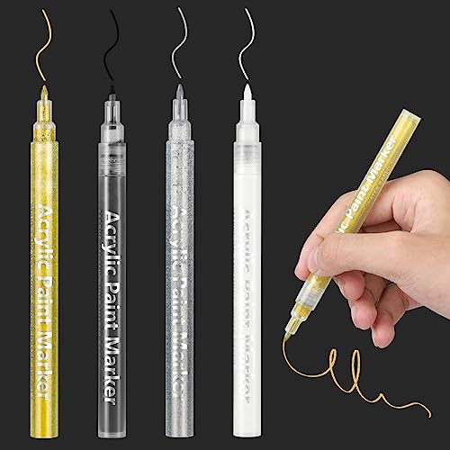 DONQL 4Pcs Acrylstifte Metallic Marker Stifte Set, Glitzer stifte Acrylstifte 0.7mm, Permanente Acrylmarker Stift für Steine, Wasserfest Stifte, Permanent Marker Lackstift Metallic Stifte (4 Farben) von DONQL