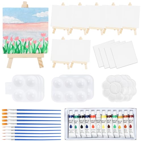 DONQL 50 Stück Mini Leinwand mit Staffelei Set, Kleine Leinwände mit einstellbare Mini Staffelei, mit 4x4 Inch Mini Leinwand, Pinsel, Malpaletten und Acrylfarben für Ölmalerei, Kinder und Künstler DONQL 50 Stück Mini Leinwand mit Staffelei Set, Kleine Leinwände mit einstellbare Mini Staffelei, mit 4x4 Inch Mini Leinwand, Pinsel, Malpaletten und Acrylfarben für Ölmalerei, Kinder und Künstler von DONQL