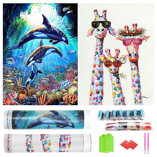 DONQL Diamond Painting Giraffe & Whale, 5D Diamant Painting Bilder, DIY Strass Stickerei Kreuzstich Malerei Kits, Wohnzimmer Schlafzimmer Büro Wand Und Eingang Dekoration, Geschenk, 30x40 cm von DONQL