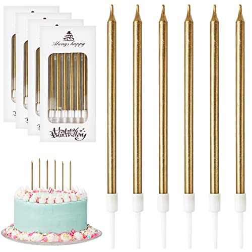 DONQL Geburtstagskerzen, hohe Kuchenkerzen, lange Geburtstagskerzen, dünne Cupcake-Kerzen mit Haltern für Geburtstagskuchen, Babyparty, Kuchen, Hochzeit, Party, Dekoration, 24 Stück, Champagnerfarben von DONQL