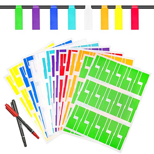 Kabelbeschriftungsetiketten,Selbstklebende Kabeletiketten,480Stk. Kabelaufkleber,Haltbare Kabelbeschriftung mit 2 Stiften manuell,auch für Laserdrucker von DONQL