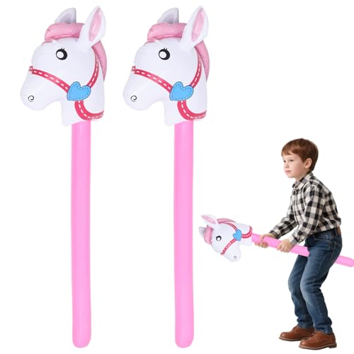 2 Stück Rosa Steckenpferd, Hobby Horse, Hobby Horsing Pferdeäpfel, Steckenpferd Bastelset, Pfelpferdekopf, Stockpferd, Hüpfpferd, Pferde Luftballon, Lustiges Pferdespielzeug für Jungen und Mädchen von DONQTWAY