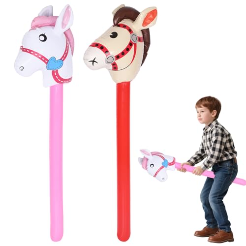 2 Stück Steckenpferd, Hobby Horse, Hobby Horsing Pferdeäpfel, Steckenpferd Bastelset, Pfelpferdekopf, Stockpferd, Hüpfpferd, Pferde Luftballon, Lustiges Pferdespielzeug für Jungen und Mädchen von DONQTWAY